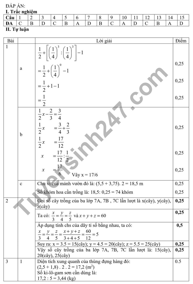 De kiem tra ki 1 mon Toan lop 7 - THCS Viet Tien 2023