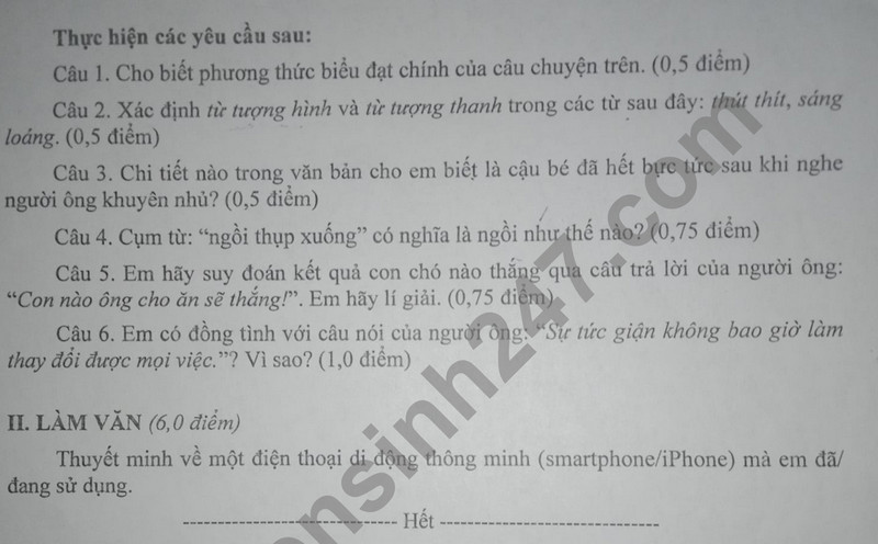 Dap an va De thi ki 1 mon Van lop 9 - So GD An Giang 2023