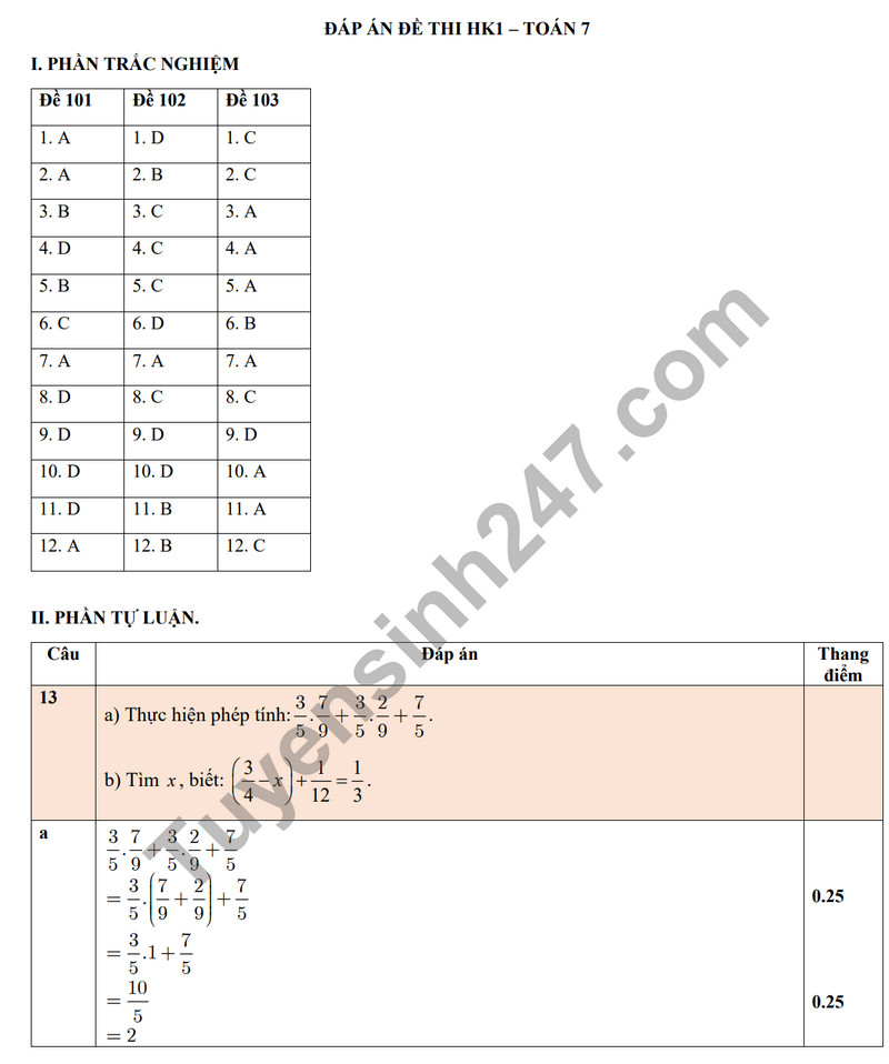 De kiem tra ki 1 mon Toan lop 7 - Trung TH Viet Anh 2 nam 2023