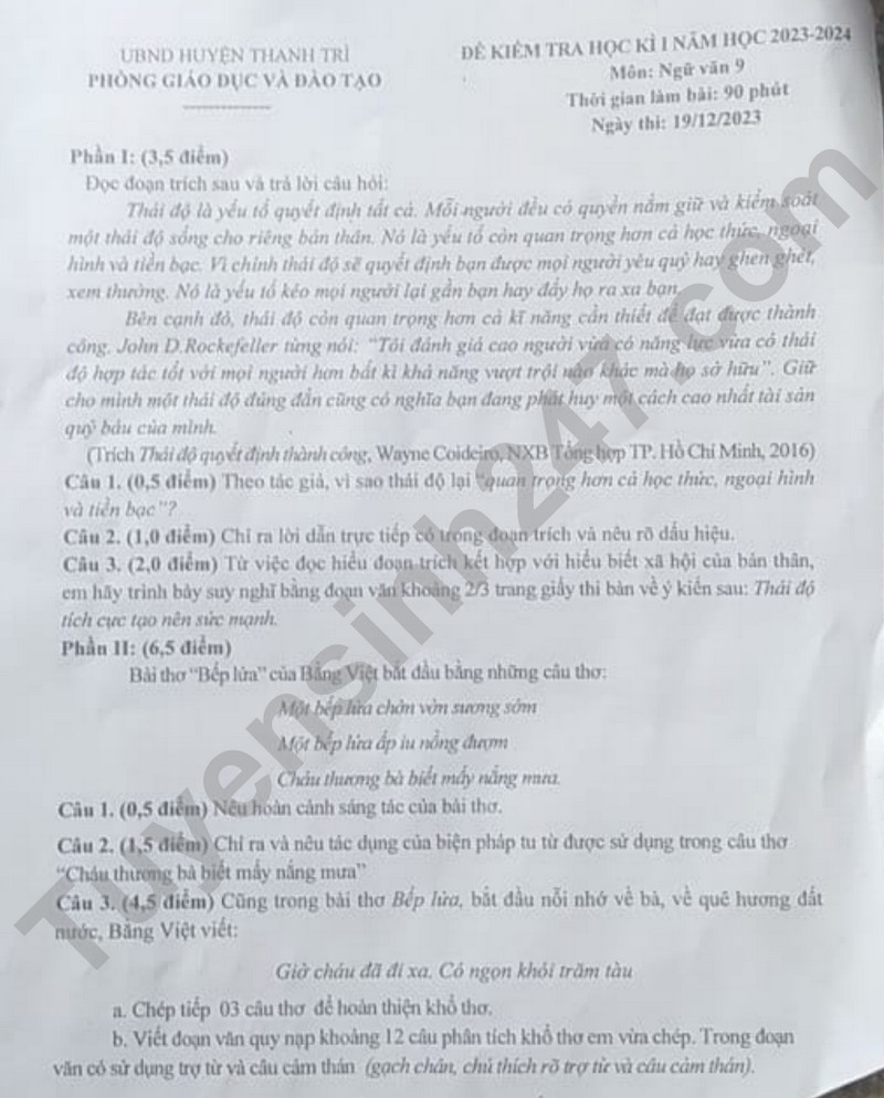 De kiem tra mon Van lop 9 nam 2023 - Phong GD huyen Thanh Tri