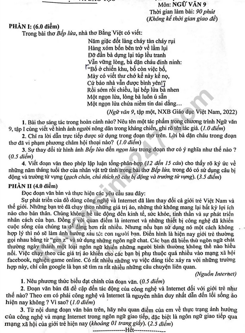 De kiem tra ki 1 mon Van lop 9 - phong GD Tay Ho 2023