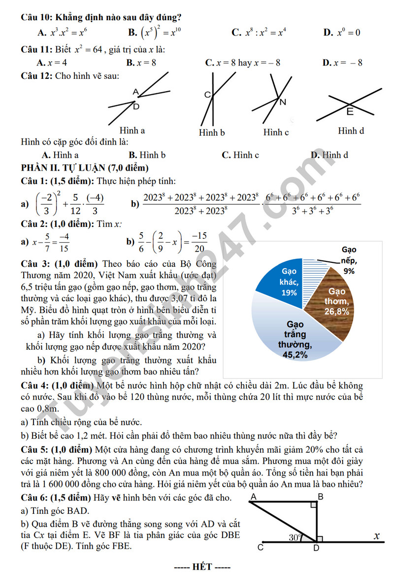 De thi ki 1 mon Toan lop 7 - Phong GD quan 8 nam 2023 (Co dap an)