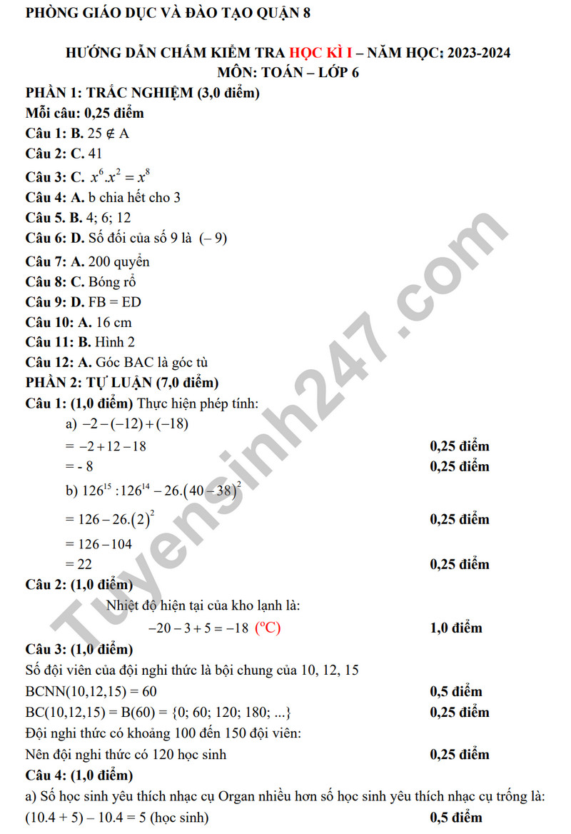 De thi ki 1 mon Toan lop 6 - Phong GD quan 8 nam 2023 (Co dap an)