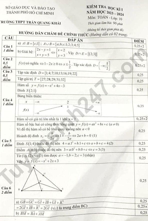 De thi ki 1 lop 10 mon Toan 2023 - THPT Tran Quang Khai
