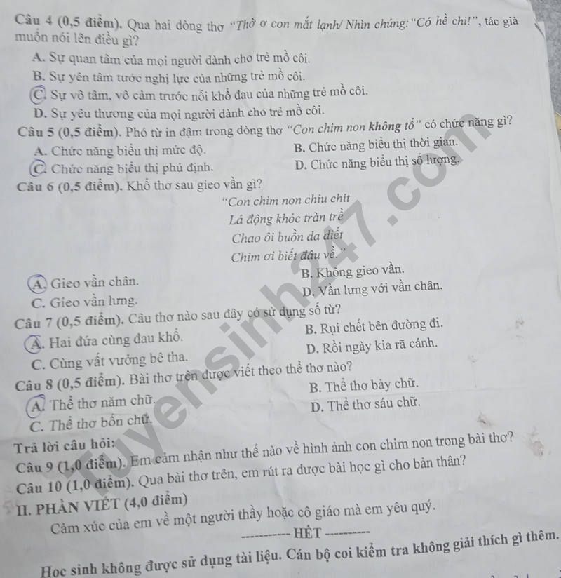 De thi ki 1 lop 7 mon Van 2023 - So GD Bac Lieu