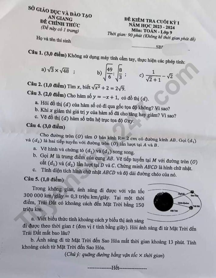 Dap an va de thi ki 1 lop 9 mon Toan 2023 - So GD An Giang