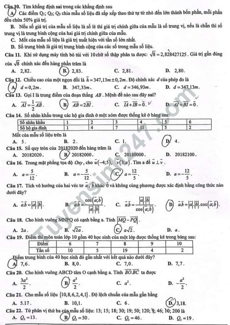 De thi HK 1 mon Toan lop 10 - THCS&THPT Nguyen Binh Khiem 2023