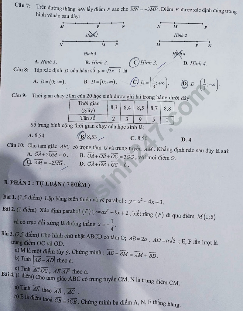 De thi HK 1 mon Toan lop 10 - THPT Ngo Quyen 2023 (Co dap an)