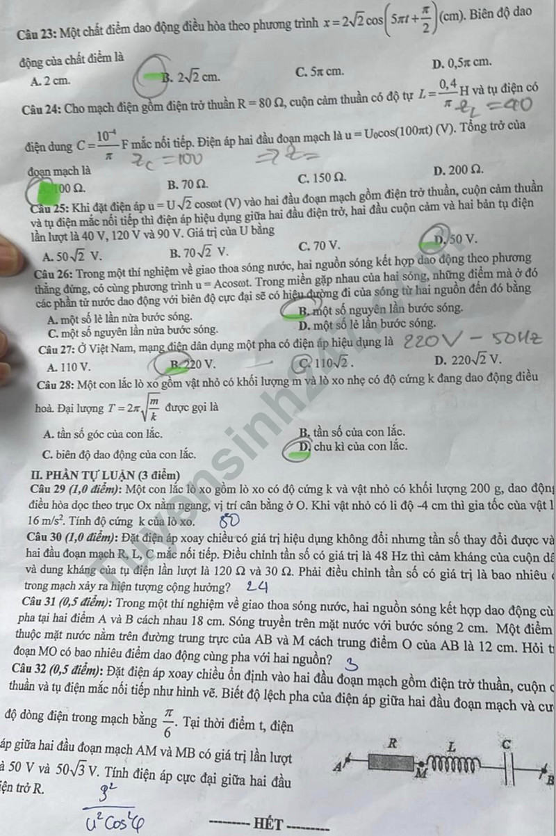 De thi ki 1 lop 12 mon Ly nam 2023 - So GD Da Nang
