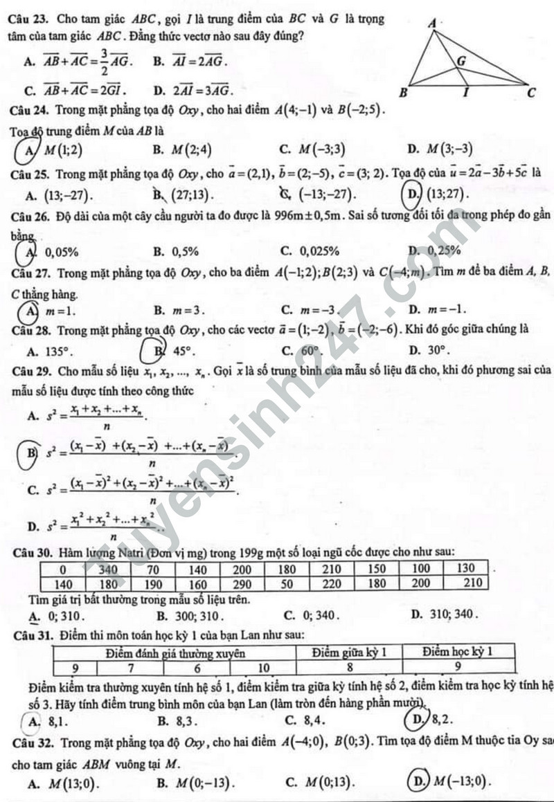 De thi HK 1 mon Toan lop 10 - THCS&THPT Nguyen Binh Khiem 2023