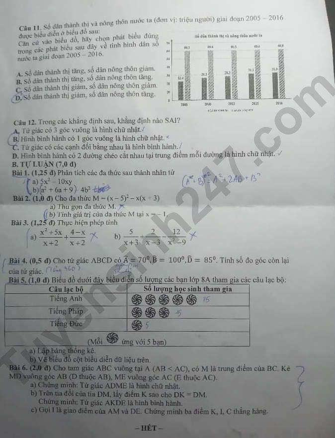 De thi ki 1 lop 8 mon Toan 2023 - THCS Duong Van Thi