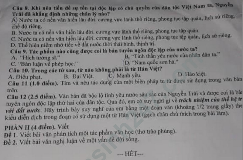 De thi cuoi ki 1 mon Van lop 8 - THCS Ngo Quyen 2023
