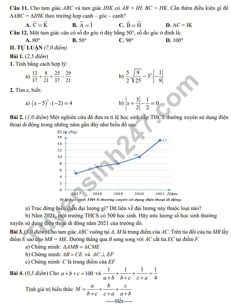 De thi hoc ki 1 mon Toan lop 7 - THCS Le Anh Xuan nam 2023 (Co dap an)