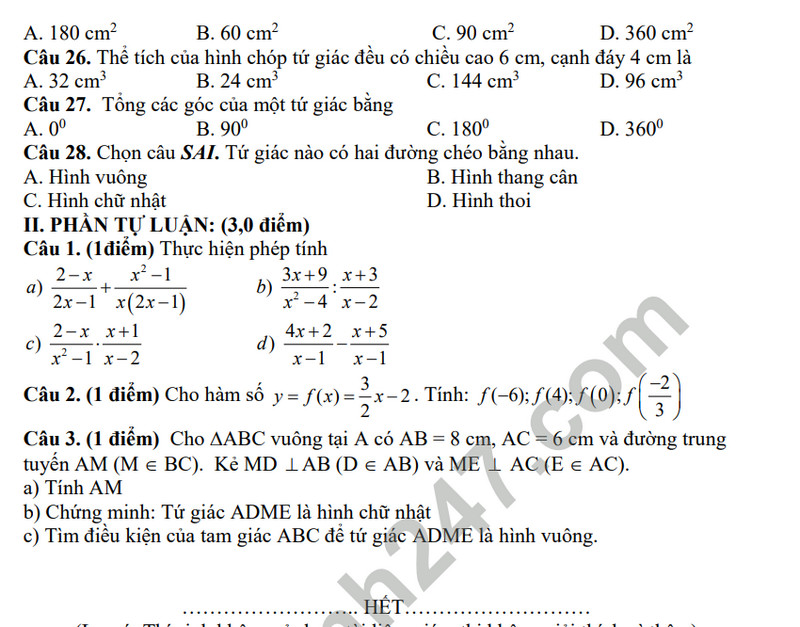 De thi ki 1 mon Toan lop 8 - THCS Nguyen Dinh Chieu 2023 (Co dap an)