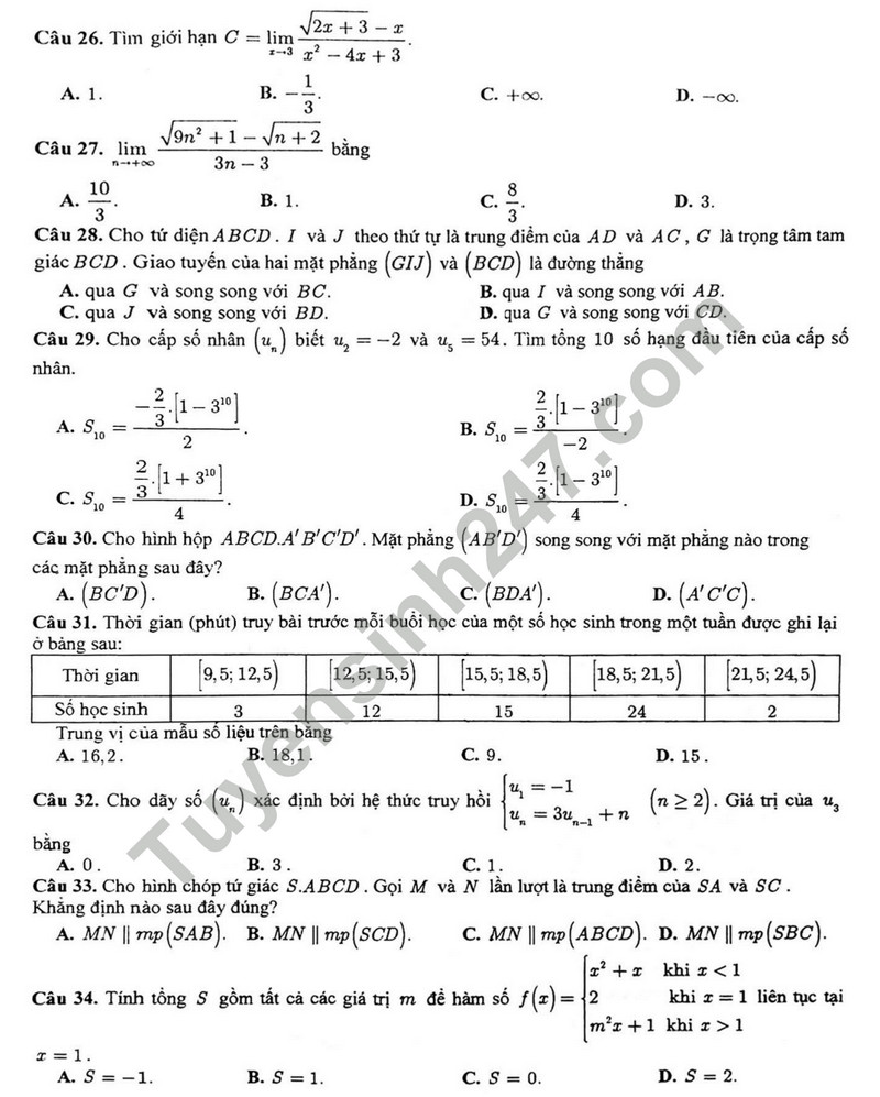 De thi cuoi ki 1 mon Toan lop 11 - THPT Tran Phu 2023