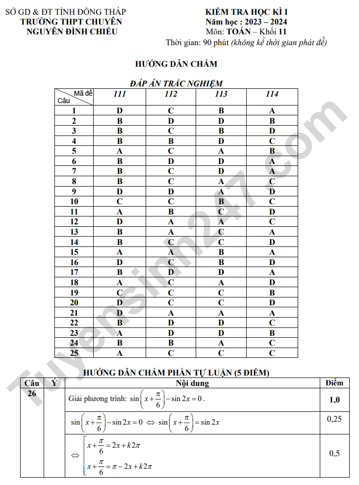 De thi ki 1 lop 11 mon Toan 2023 - THPT Nguyen Dinh Chieu