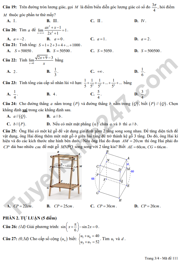 De thi ki 1 lop 11 mon Toan 2023 - THPT Nguyen Dinh Chieu