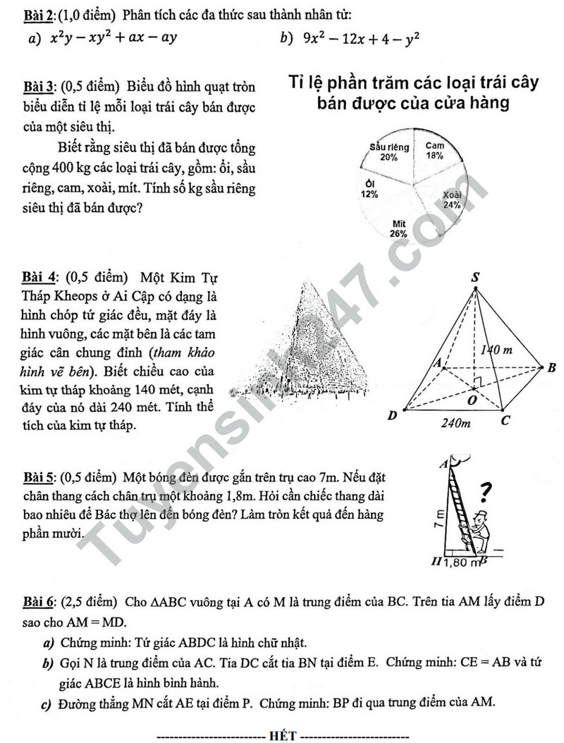 De thi HK 1 mon Toan lop 8 - THCS Ngo Tat To 2023