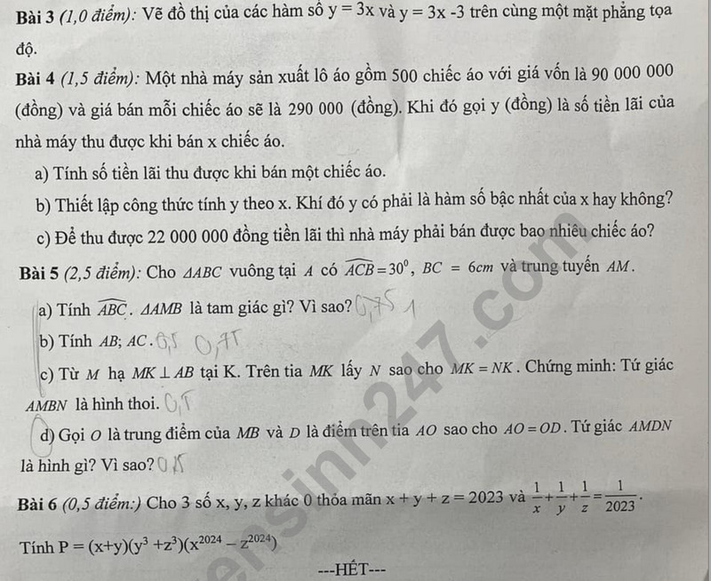 De thi cuoi ki 1 mon Toan lop 8 - THCS Dong Da 2023
