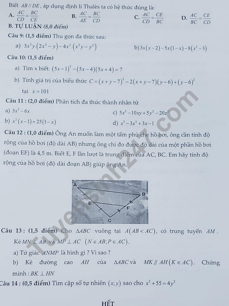 De thi HK 1 nam 2023 mon Toan lop 8 - THCS Tam Hiep (Co dap an)