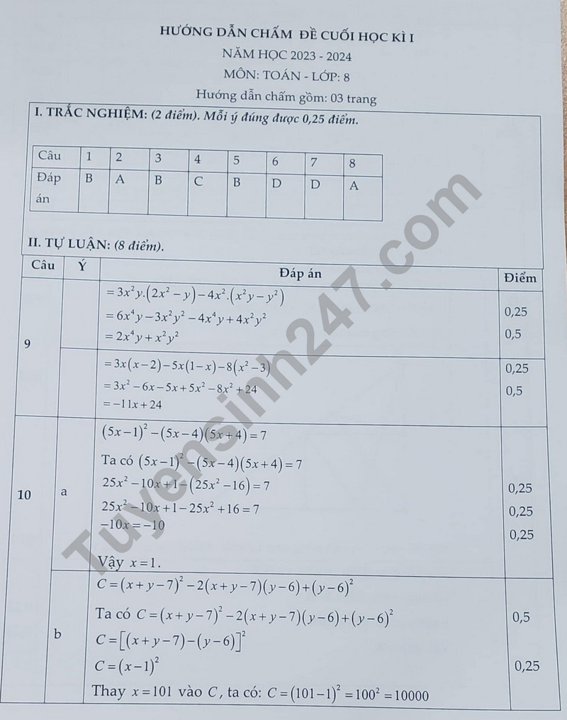 De thi HK 1 nam 2023 mon Toan lop 8 - THCS Tam Hiep (Co dap an)