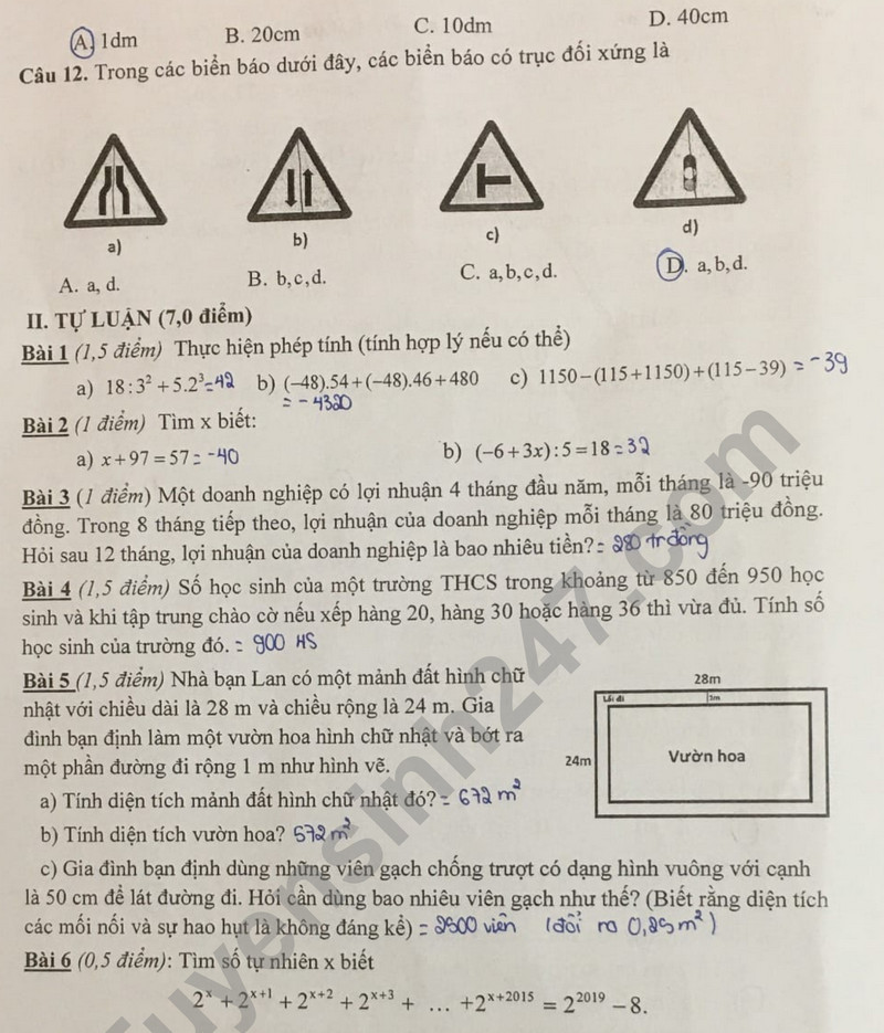 De thi cuoi ki 1 mon Toan lop 6 - Phong GD Quoc Oai 2023
