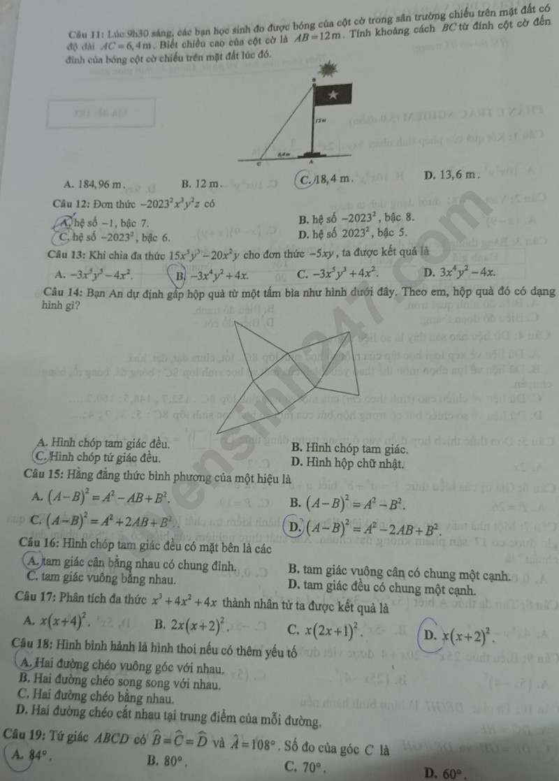 De thi ki 1 mon Toan lop 8 - So GD Bac Giang 2023