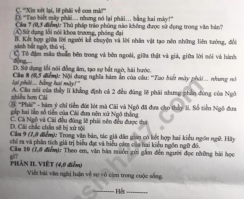 De thi cuoi ki 1 nam 2023 mon Van lop 8 - THCS Tran Hung Dao