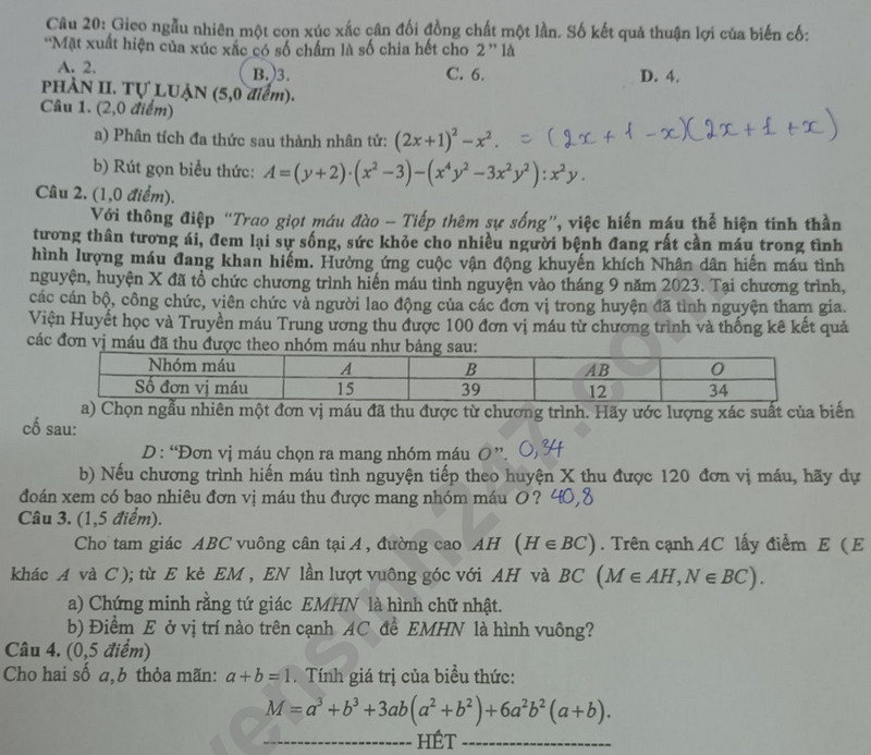 De thi ki 1 mon Toan lop 8 - So GD Bac Giang 2023