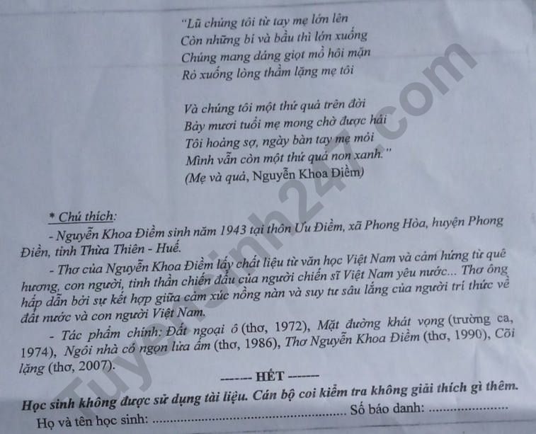 De thi ki 1 mon Van lop 10 nam 2023 - So GD Bac Lieu