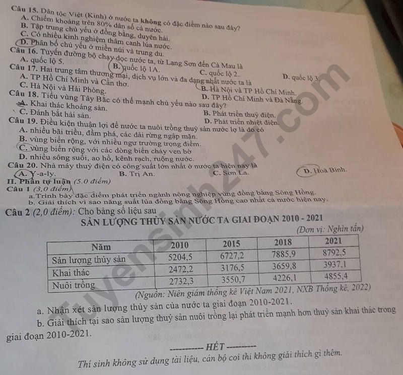 De kiem tra ki 1 mon Dia lop 9 - So GD Bac Giang 2023