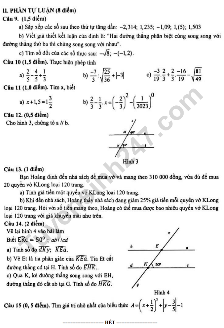 De thi ki 1 lop 7 mon Toan 2023 - Soc Son (Co dap an)