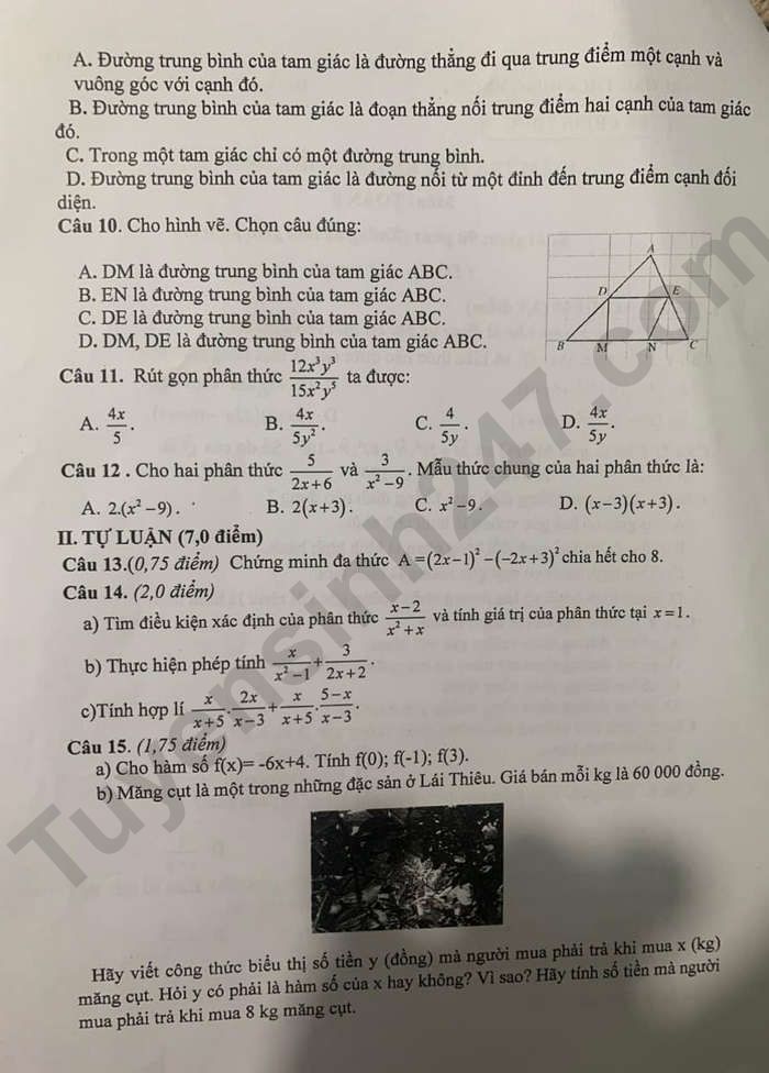 De thi cuoi ki 1 mon Toan lop 8 - THCS Hung Vuong 2023