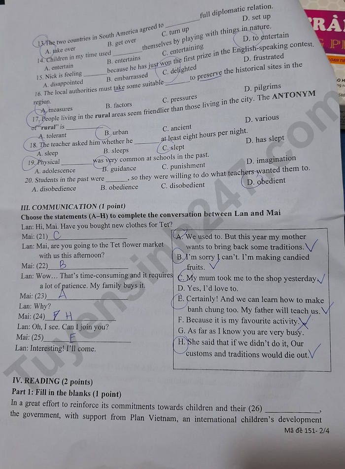 De thi cuoi ki 1 mon Anh lop 9 - tinh Binh Duong 2023 (Co dap an)