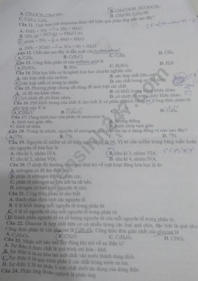 De thi cuoi ki 1 mon Hoa lop 11 - So GD Bac Lieu 2023