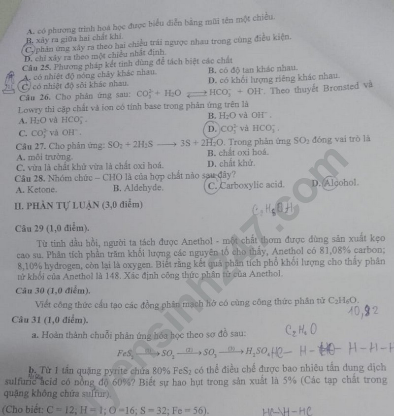 De thi cuoi ki 1 mon Hoa lop 11 - So GD Bac Lieu 2023