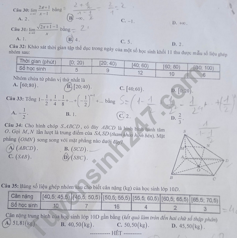 De thi cuoi ki 1 mon Toan lop 11 - Phong GD Kom Tum 2023