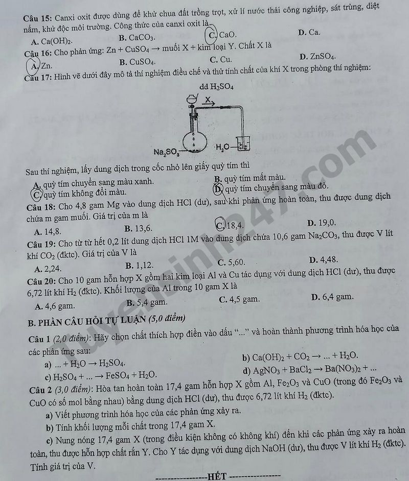 De hoc ki 1 lop 9 2023 mon Hoa - So GD Bac Giang