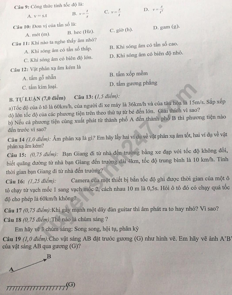 De HK 1 mon KHTN lop 7 - TH&THCS Hong Ly 2023