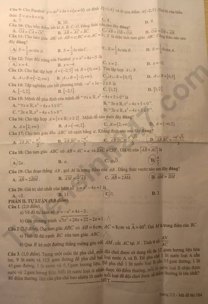 De HK 1 mon Toan lop 10 - Tinh Bac Giang 2023