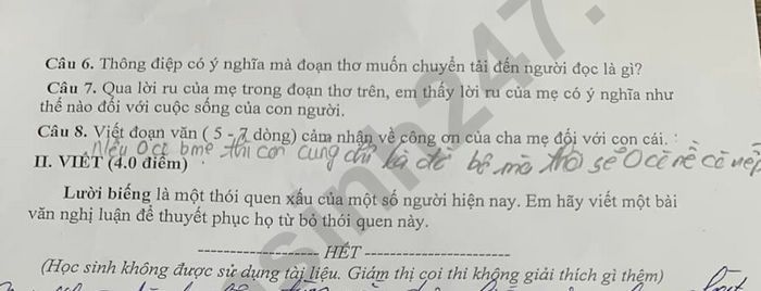 De kiem tra HK1 lop 10 mon Van THPT Huynh Thuc Khang nam 2023