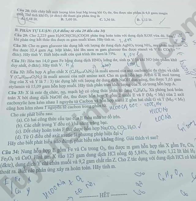 De thi HK 1 mon Hoa lop 12 - tinh Thua Thien Hue 2023