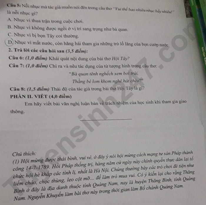 De thi ki 1 mon Van lop 8 nam 2023 - Huyen Truc Ninh