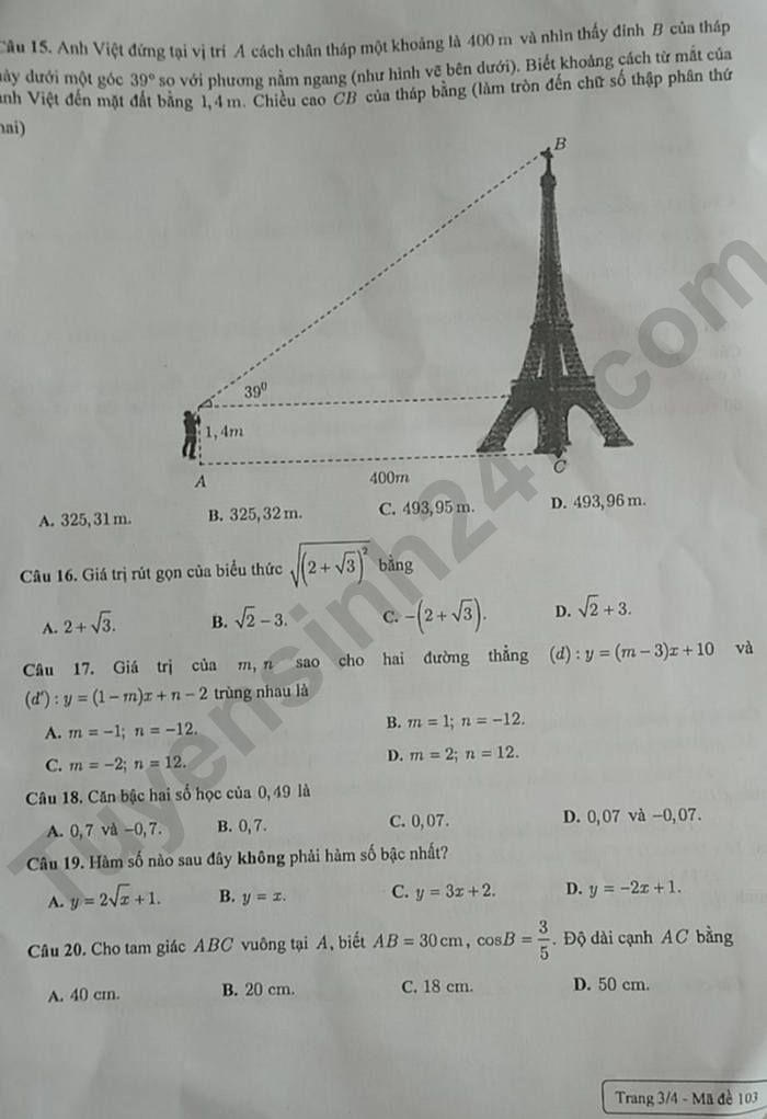 De cuoi ki 1 lop 9 mon Toan 2023 – TP Can Tho