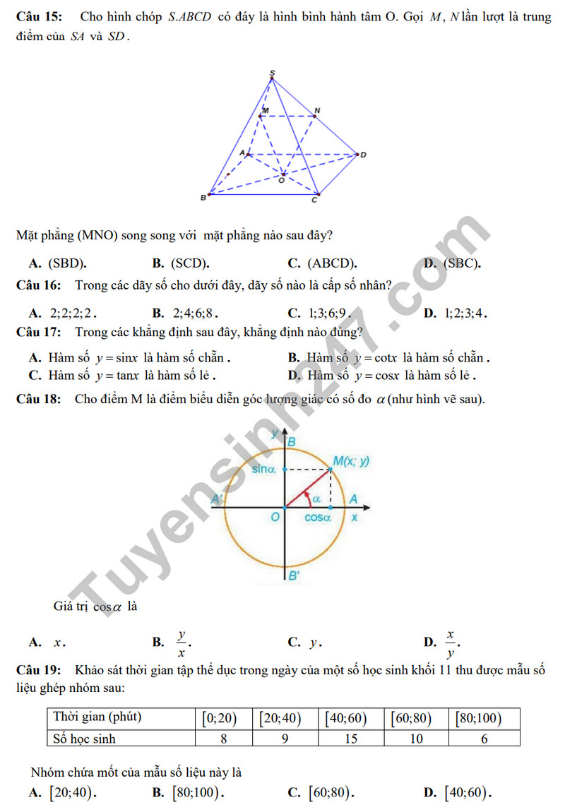 De thi cuoi ki 1 mon Toan lop 11 - THPT Sao Nam 2023 (Co dap an)