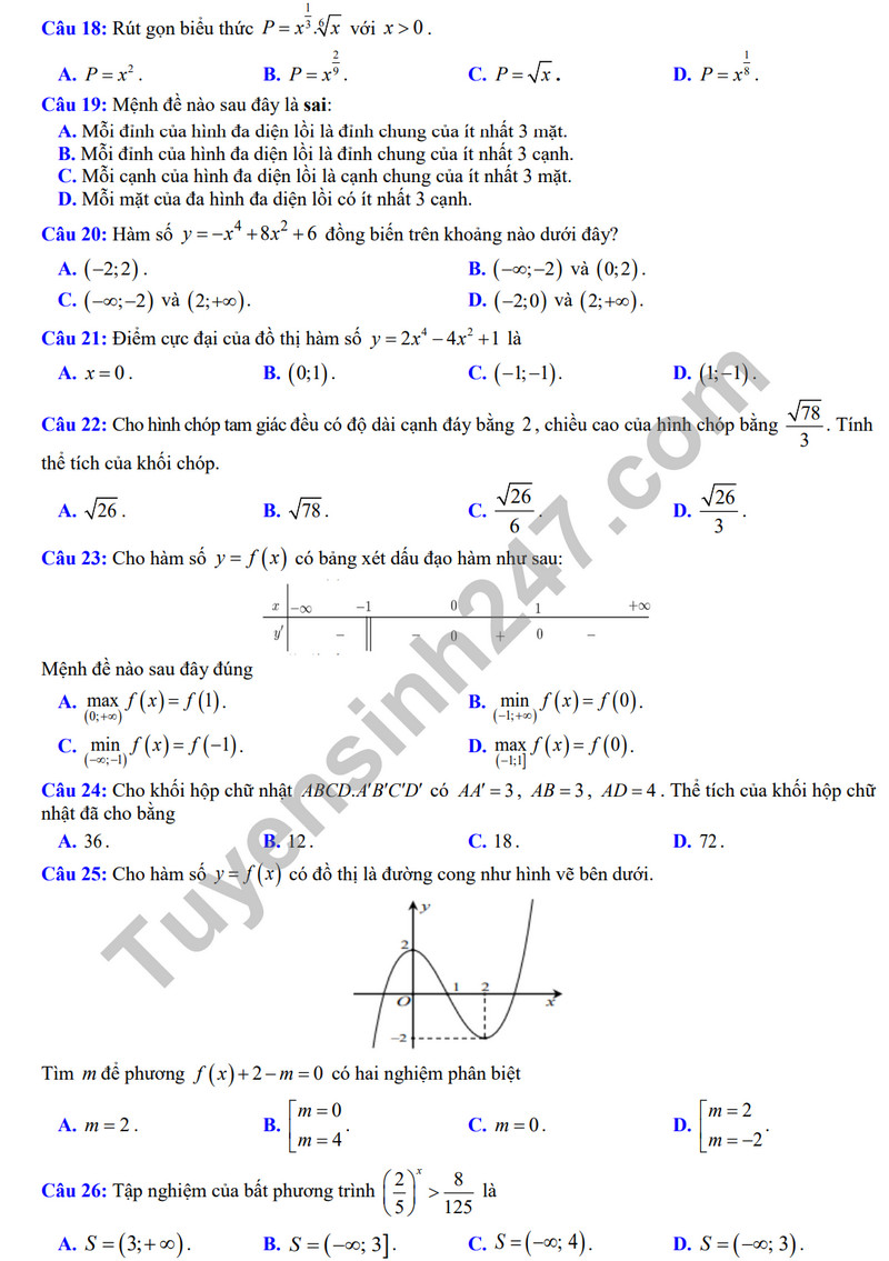 De HK 1 mon Toan lop 12 - THPT Soc Son 2023
