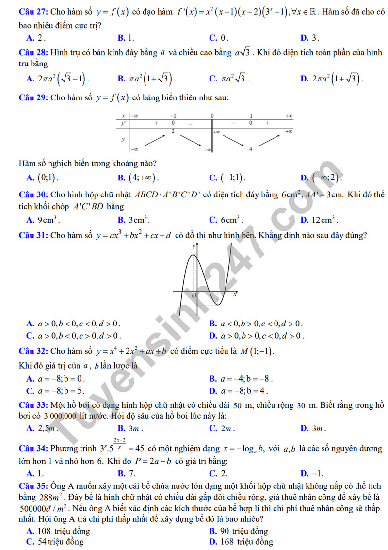 De HK 1 mon Toan lop 12 - THPT Soc Son 2023