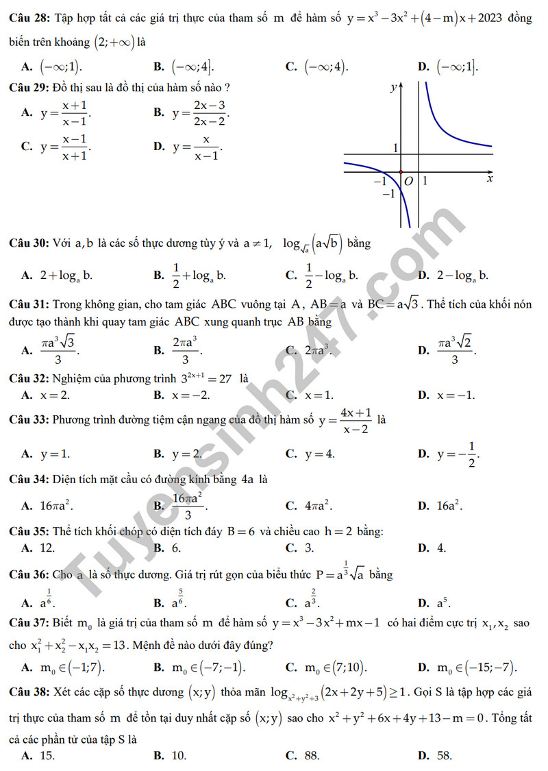 De kiem tra HK1 mon Toan lop 12 nam 2023 - THPT Thach Ban (Co dap an)