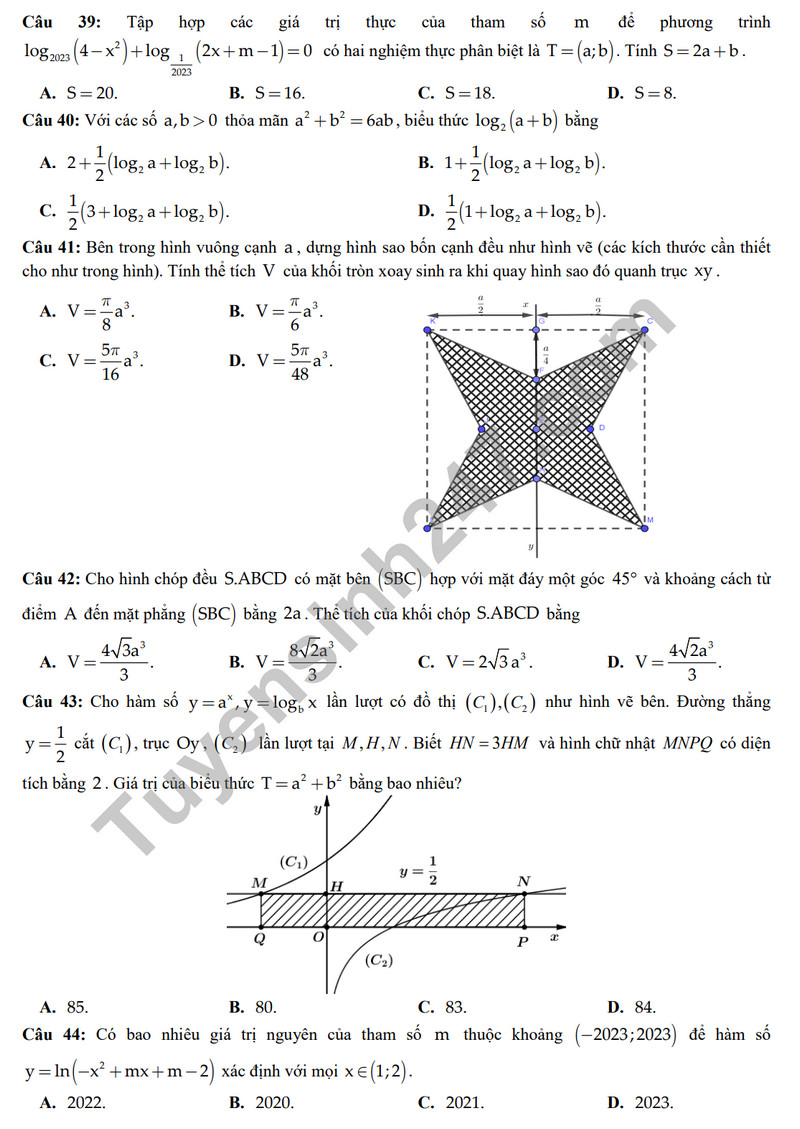 De kiem tra HK1 mon Toan lop 12 nam 2023 - THPT Thach Ban (Co dap an)
