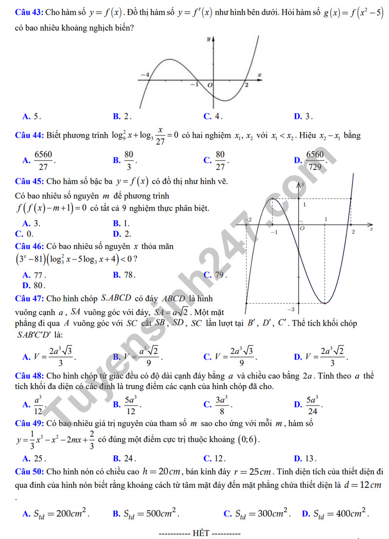 De HK 1 mon Toan lop 12 - THPT Soc Son 2023
